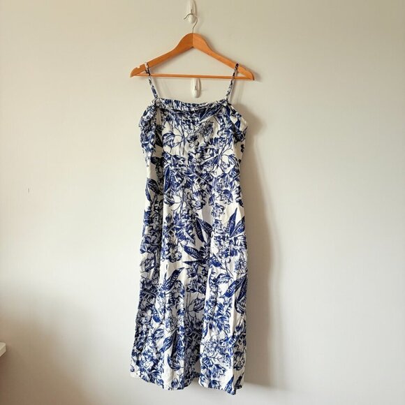 Abercrombie & Fitch Strapless Linen Blend Midi Dress in Blue Floral Size Large - Picture 5 of 10